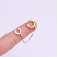 Brass Micro Pave Clear Cubic Zirconia Hoop Cartilage Earrings with Chain