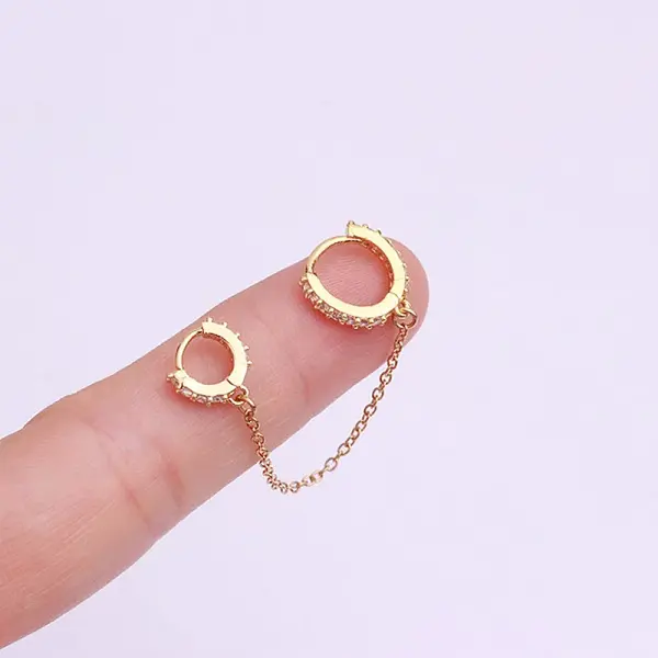 Brass Micro Pave Clear Cubic Zirconia Hoop Cartilage Earrings with Chain