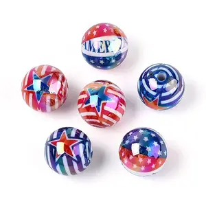 Independence Day Theme Printed Opaque Acrylic Beads