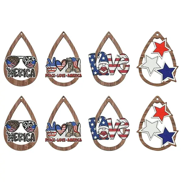 8Pcs 4 Styles Spray Painted Wood Big Pendants