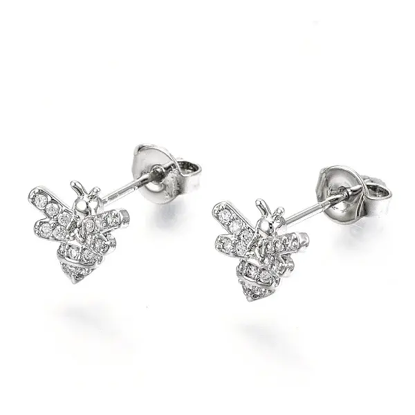Brass Micro Pave Clear Cubic Zirconia Stud Earrings