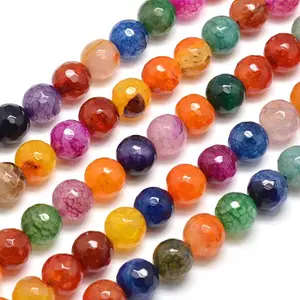 Dyed Natural Agate Faceted Round Beads Strands