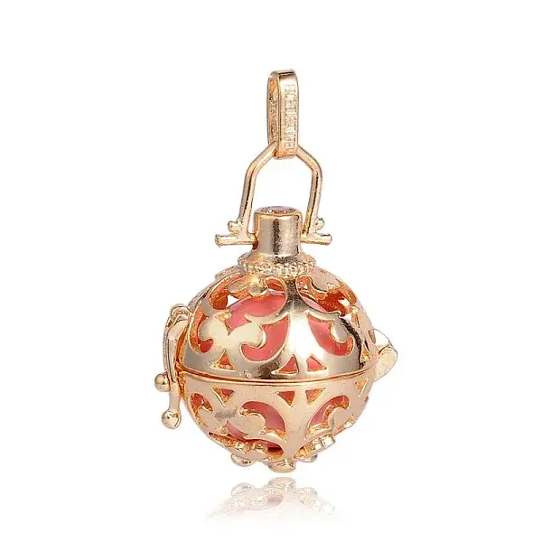 Golden Plated Brass Hollow Round Cage Pendants