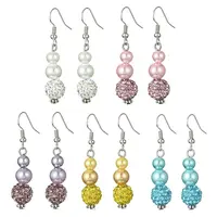 Glass Rhinestone Round Beads Dangle Earrings