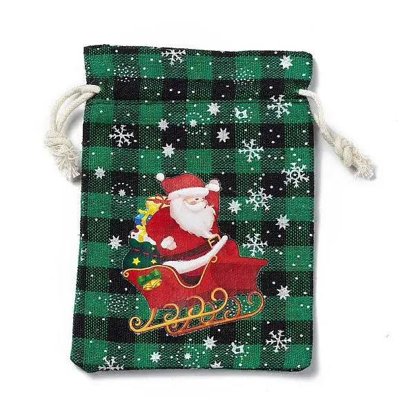 Christmas Theme Rectangle Jute Bags with Jute Cord
