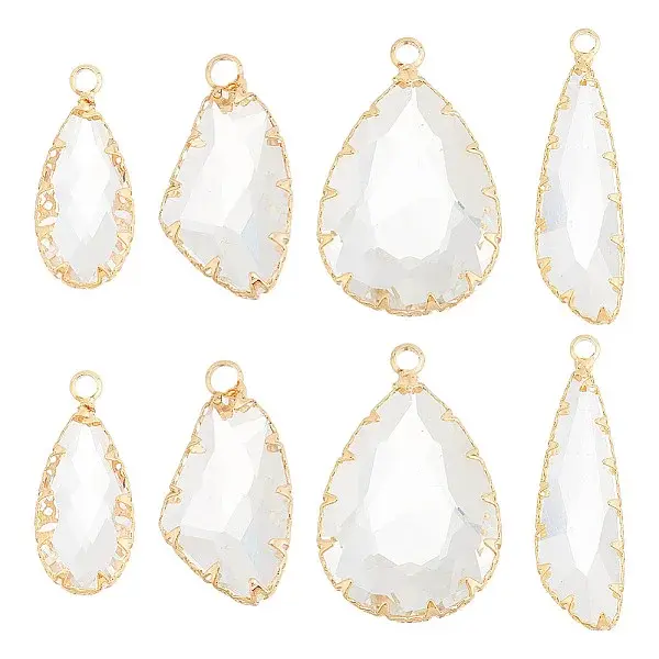 8Pcs 4 Styles Brass Glass Pendants