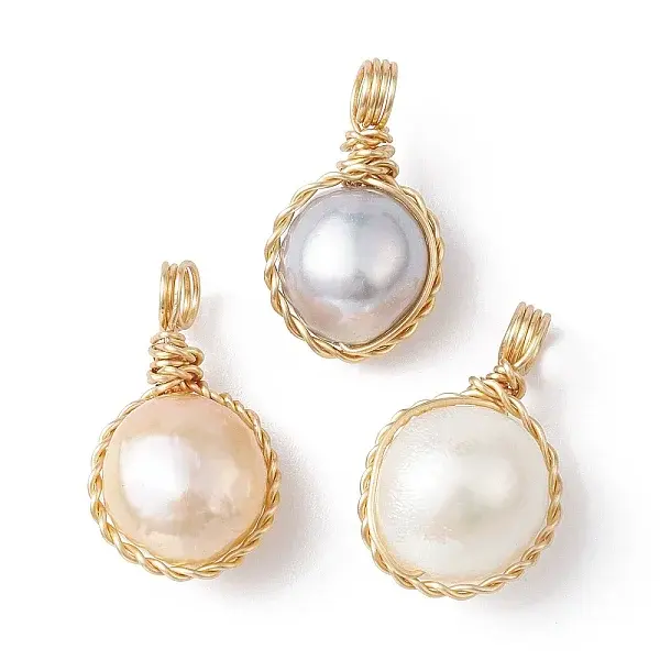 3Pcs Natural Cultured Freshwater Pearl Copper Wire Wrapped Pendants
