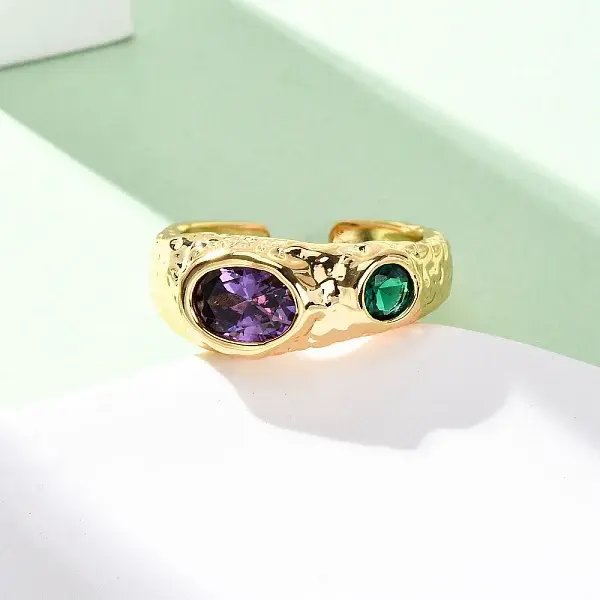 Brass Micro Pave Cubic Zirconia Cuff Rings for Women