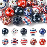 20Pcs 10 Styles Printed Natural Wooden Beads