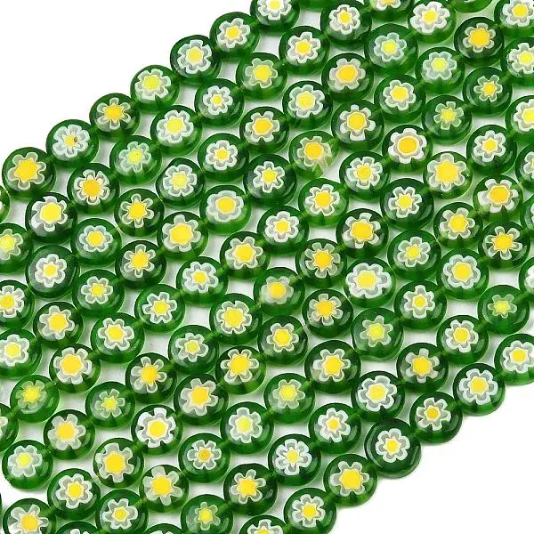 Handmade Millefiori Glass Flat Round Bead Strands