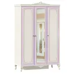 Trojdverová šatníková skriňa so zrkadlom comtesa - alabaster/fialová