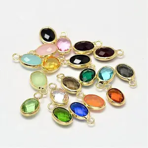 Oval Faceted Golden Tone Brass Glass Charms
