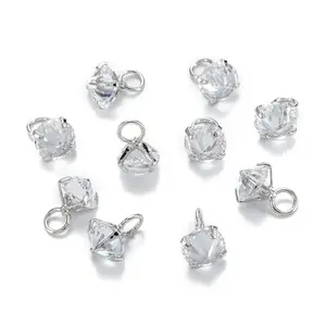 Rack Plating Brass Clear Cubic Zirconia Charms