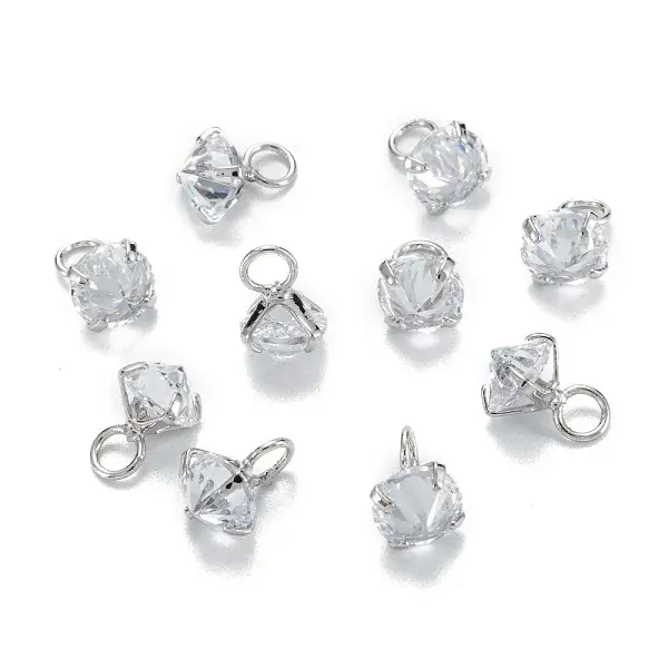 Rack Plating Brass Clear Cubic Zirconia Charms