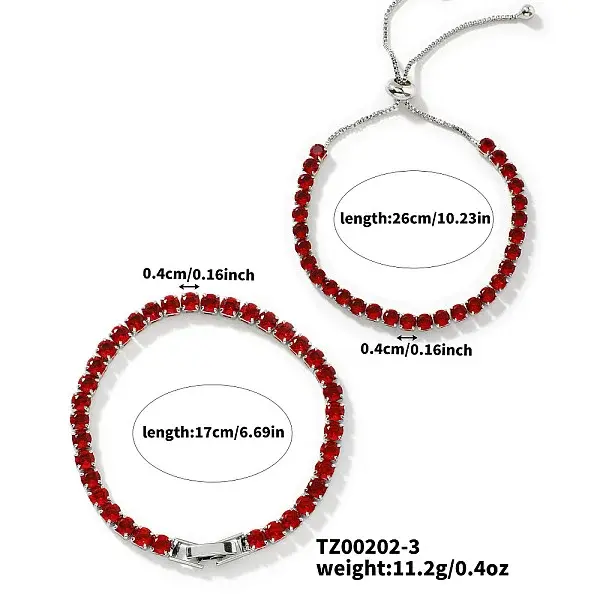 2Pcs 2 Style Cubic Zirconia Chain Bracelet Set