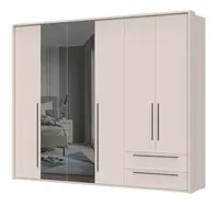Šestidveřová šatní skříň baptiste se zásuvkami a zrcadlem - béžová