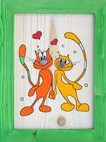 Obr 012 obrázek kočka a kocour zelený - m - 250x330mm