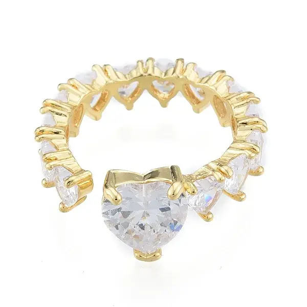 Clear Cubic Zirconia Heart Wrap Open Cuff Rings