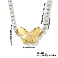 Golden Tone Brass Clear Cubic Zirconia Cup Chain Geometric Pendant Necklaces for Women