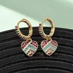 Heart Brass Micro Pave Clear Cubic Zirconia Hoop Earrings