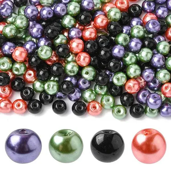 4 Strands 4 Colors Baking Painted Pearlized Glass Pearl Round Bead Strands