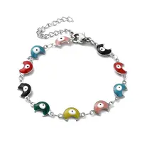 Moon with Evil Eye Enamel Link Chain Bracelet