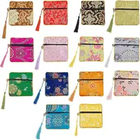 14Pcs 14 Colors Chinese Brocade Tassel Zipper Jewelry Bag Gift Pouch