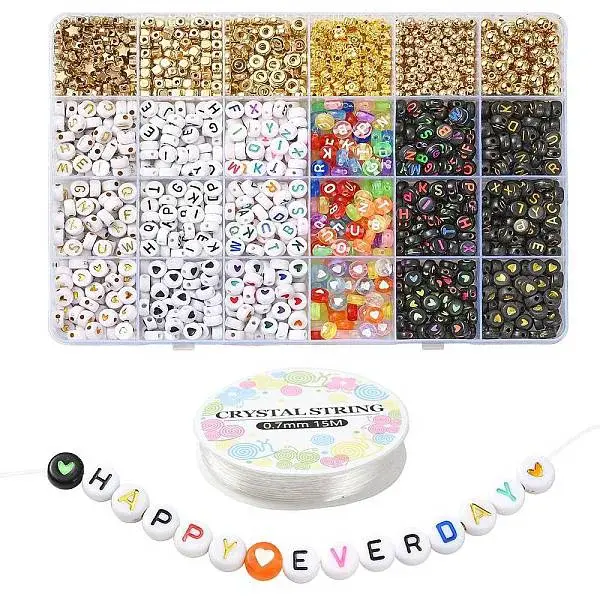 DIY Star & Flower & Letter Acrylic & Plastic Stretch Bracelet Beaded Necklace Making Kit