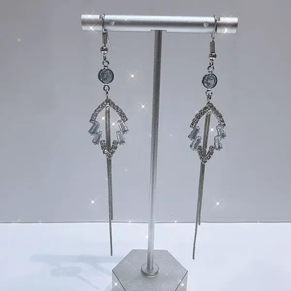 Exaggerated Clear Cubic Zirconia Tassel Dangle Earrings