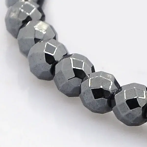 Faceted Round Non-magnetic Synthetic Hematite Beads Strands