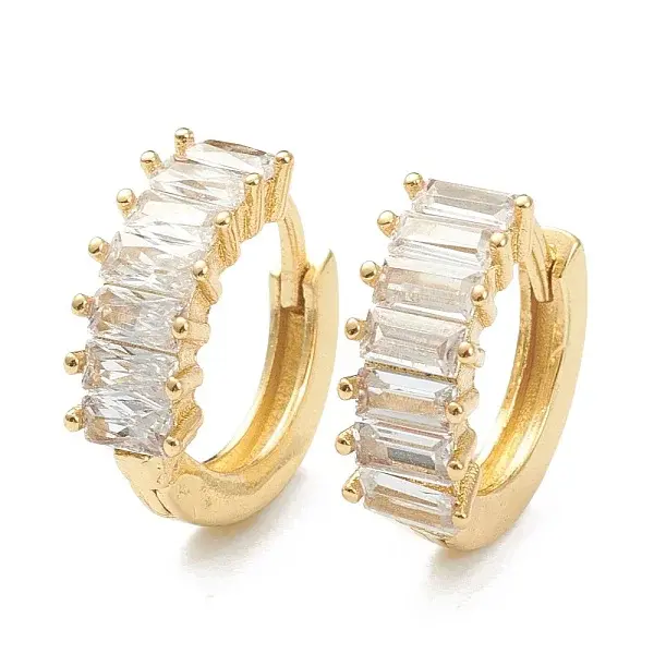 Brass Micro Pave Clear Cubic Zirconia Huggie Hoop Earrings