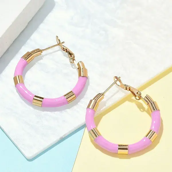 PVD Vacuum Plating 201 Stainless Steel Enamel Hoop Earrings for Women