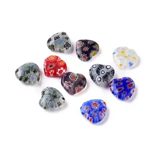 Handmade Millefiori Glass Heart Beads