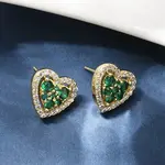 Heart Brass Micro Pave Cubic Zirconia Stud Earrings