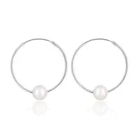 JwL Luxury Pearls Stříbrné náušnice kruhy s pravými bílými perlami JL0633