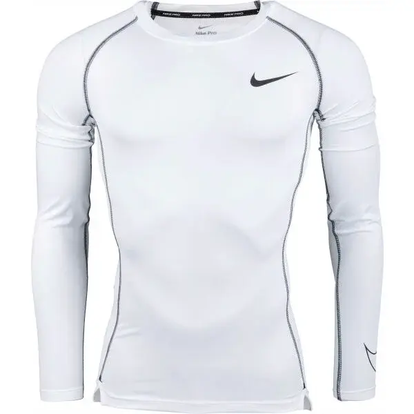 Nike PRO DRI-FIT Pánské triko s dlouhým rukávem, bílá, velikost