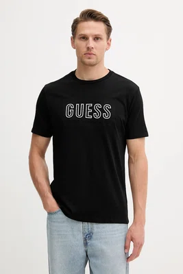 Bavlněné tričko Guess pánské, černá barva, s potiskem, M5YI44 KBW41