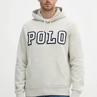 Mikina Polo Ralph Lauren Pohoodm2 Long Sleeve pánská, šedá barva, s kapucí, s aplikací, 710972664