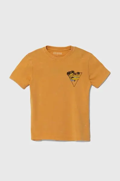 Dětské bavlněné tričko Guess oranžová barva, s potiskem