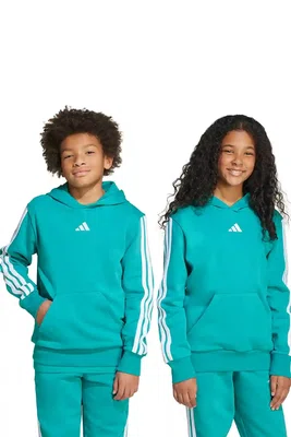 Dětská mikina adidas zelená barva, s kapucí, s aplikací, JN2417