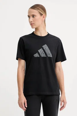 Bavlněné tričko adidas Animal dámské, černá barva, JV8536