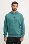 Mikina adidas Feelcozy pánská, tyrkysová barva, s kapucí, s aplikací, KB7650