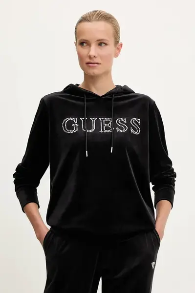 Mikina Guess COUTURE dámská, černá barva, s kapucí, s aplikací, V4RQ25 K0232