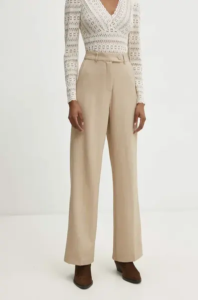 Kalhoty Answear.LAB dámské, béžová barva, jednoduché, high waist