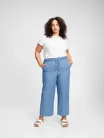 GAP Nohavice high rise chambray wide-leg pants Modrá