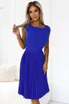 311-16 LILAC Pleated dress with short sleeves and belt - BLUE