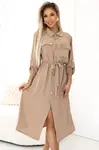 531-3 Midi shirt dress with gold buttons and ties - MOCHA MOUSSE
