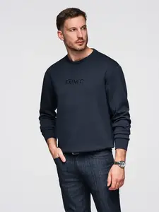Ombre Men's regular sweatshirt with shiny print on chest - dark blue