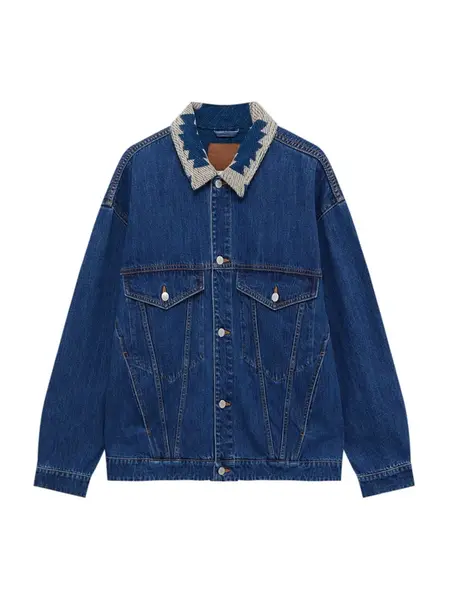 Pull&Bear Prechodná bunda  béžová / modrá denim