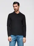 Ombre Structured men's polo longsleeve with patch - black